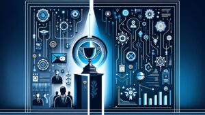 Trophy with business and technology icons